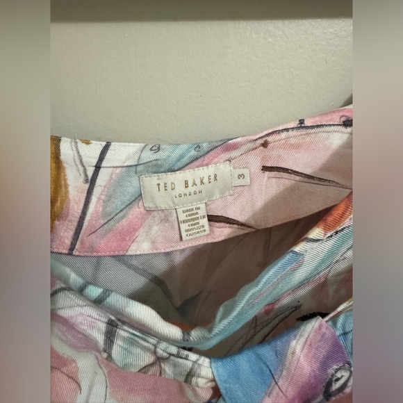 Ted Baker Kiylie Asymmetric Twist Slip Midi Skirt Size 3 Ivory Floral - Picture 4 of 11